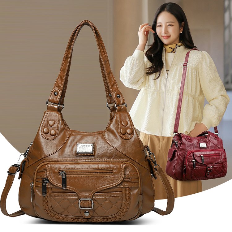 Woven PU Shoulder Crossbody Handbag with Zip Clasp - Spring 2025