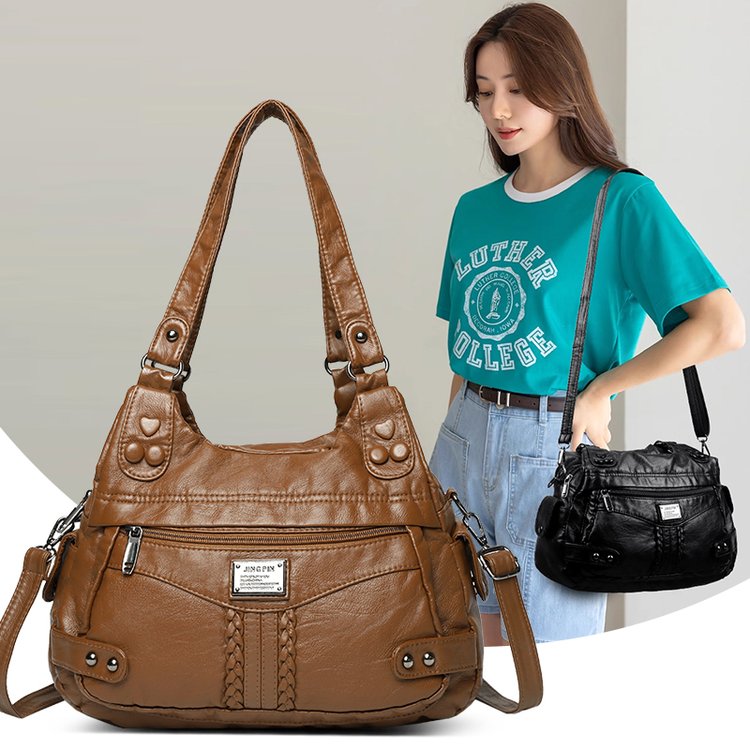 Woven PU Shoulder Crossbody Handbag with Zipper 2025 Summer
