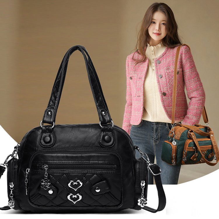 PU Shoulder Crossbody Handbag with Zipper and Splicing Detail