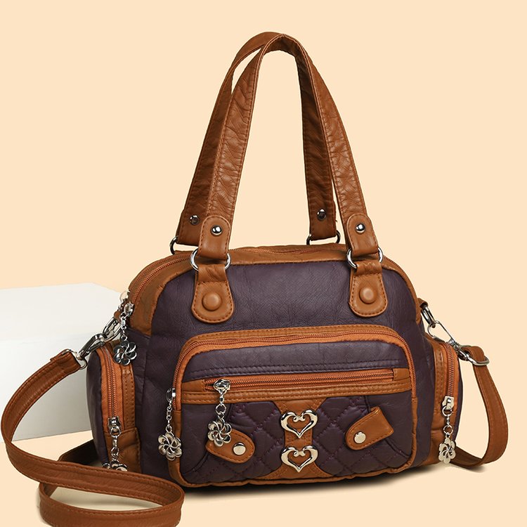 PU Shoulder Crossbody Handbag with Zipper and Splicing Detail - Image 3