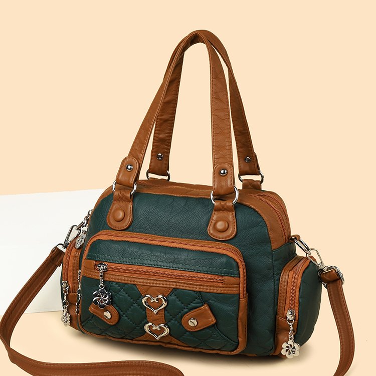 PU Shoulder Crossbody Handbag with Zipper and Splicing Detail - Image 2