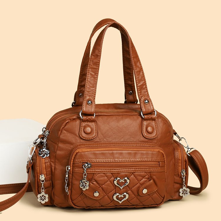 PU Shoulder Crossbody Handbag with Zipper and Splicing Detail - Image 4