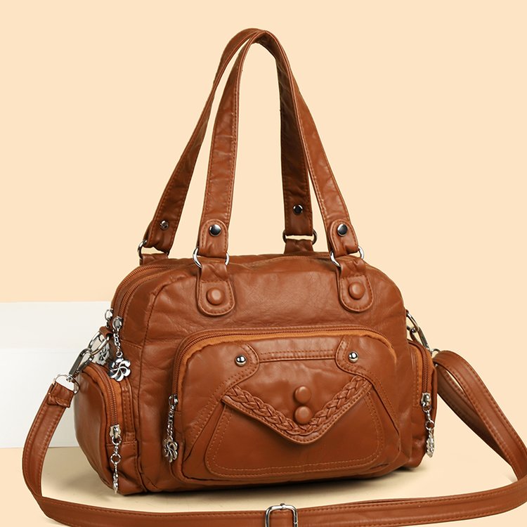 PU Spliced Shoulder Crossbody Handbag with Lock Zipper Closure Summer 2025 - Image 3