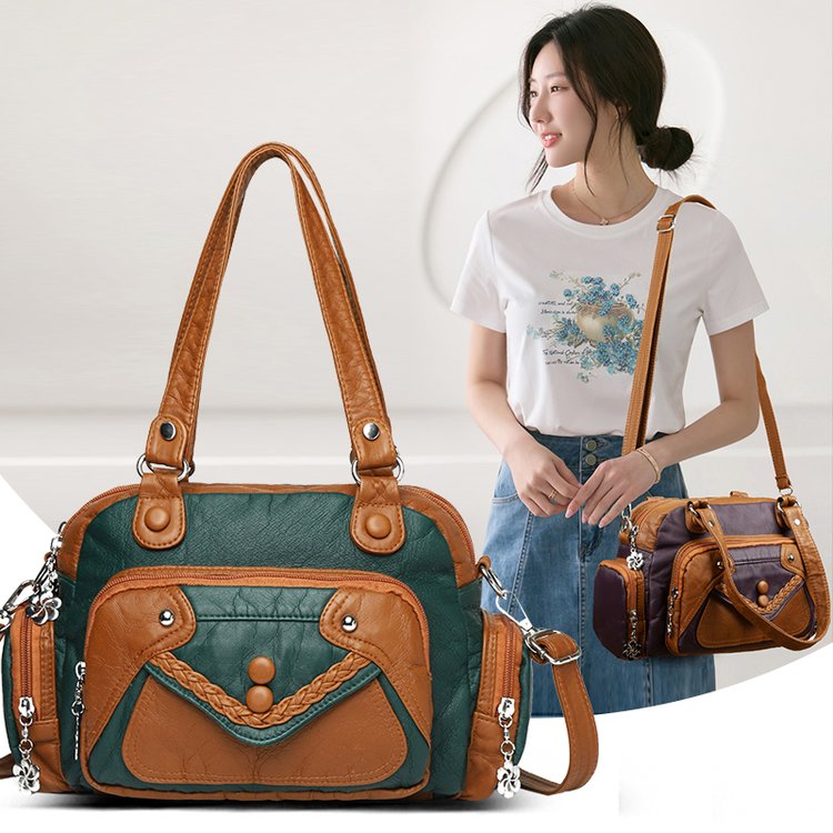 PU Spliced Shoulder Crossbody Handbag with Lock Zipper Closure Summer 2025