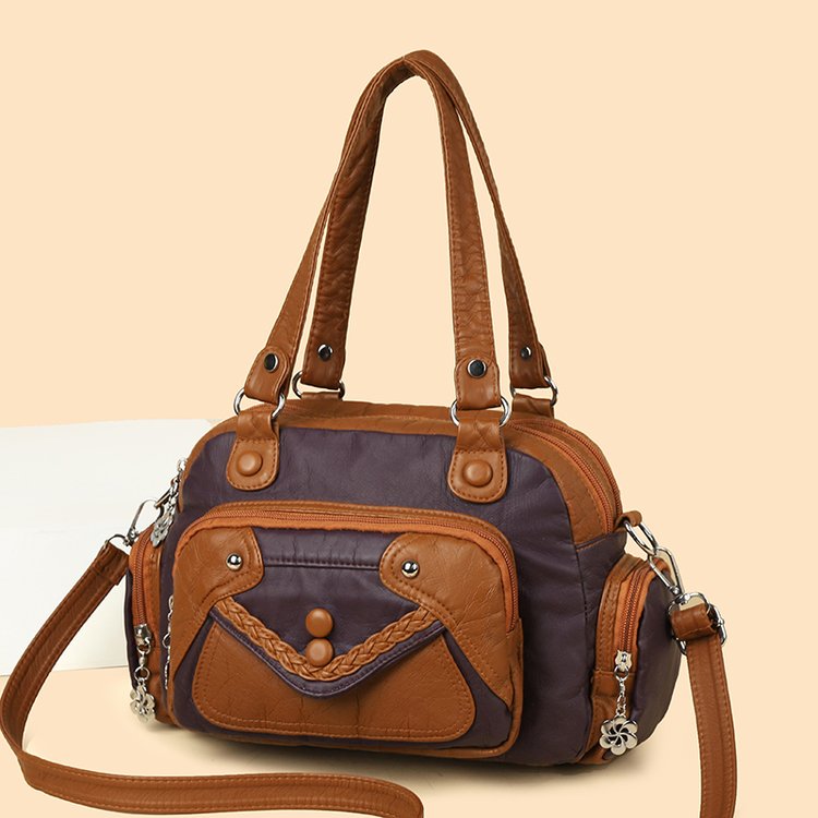 PU Spliced Shoulder Crossbody Handbag with Lock Zipper Closure Summer 2025 - Image 4