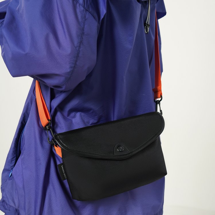 Women's PU Underarm Bag with Flap Closure - Black Orange