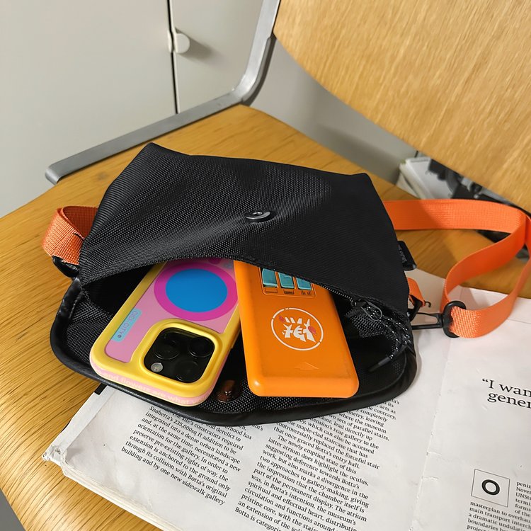 Women's PU Underarm Bag with Flap Closure - Black Orange - Image 2