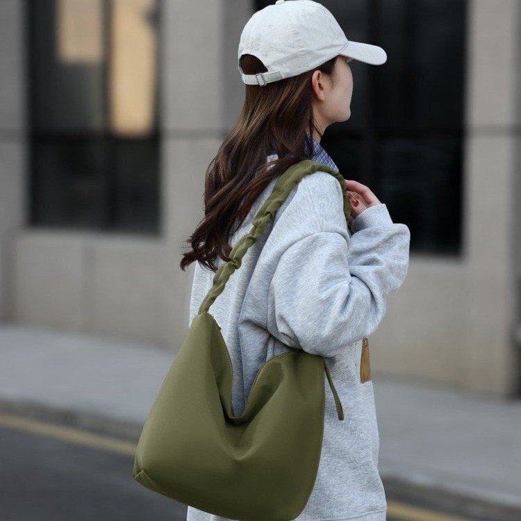 Nylon Handbag Crossbody Shoulder Bag with Zipper and Stitching - Image 3