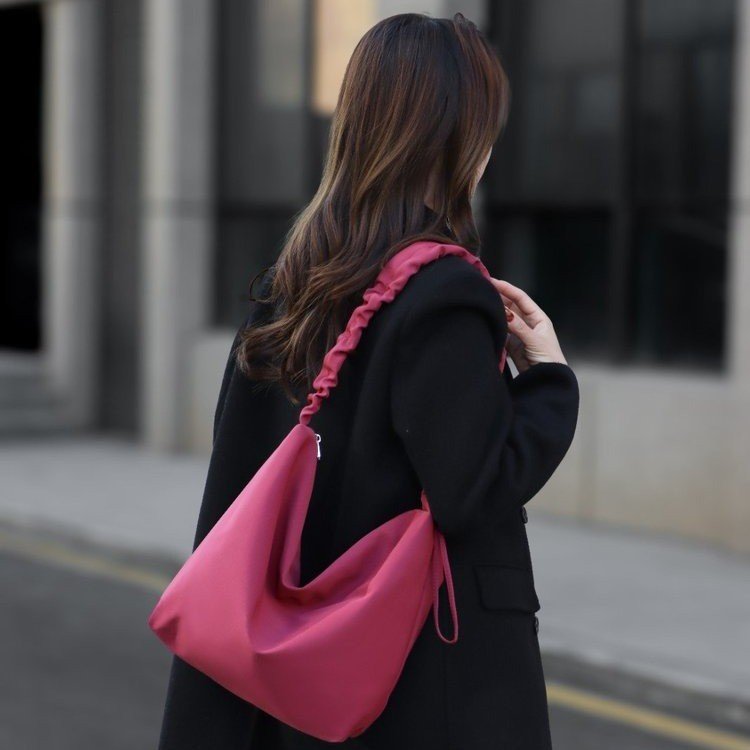 Nylon Handbag Crossbody Shoulder Bag with Zipper and Stitching