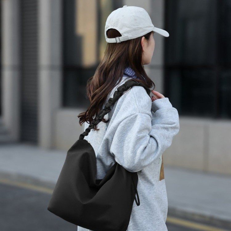 Nylon Handbag Crossbody Shoulder Bag with Zipper and Stitching - Image 2